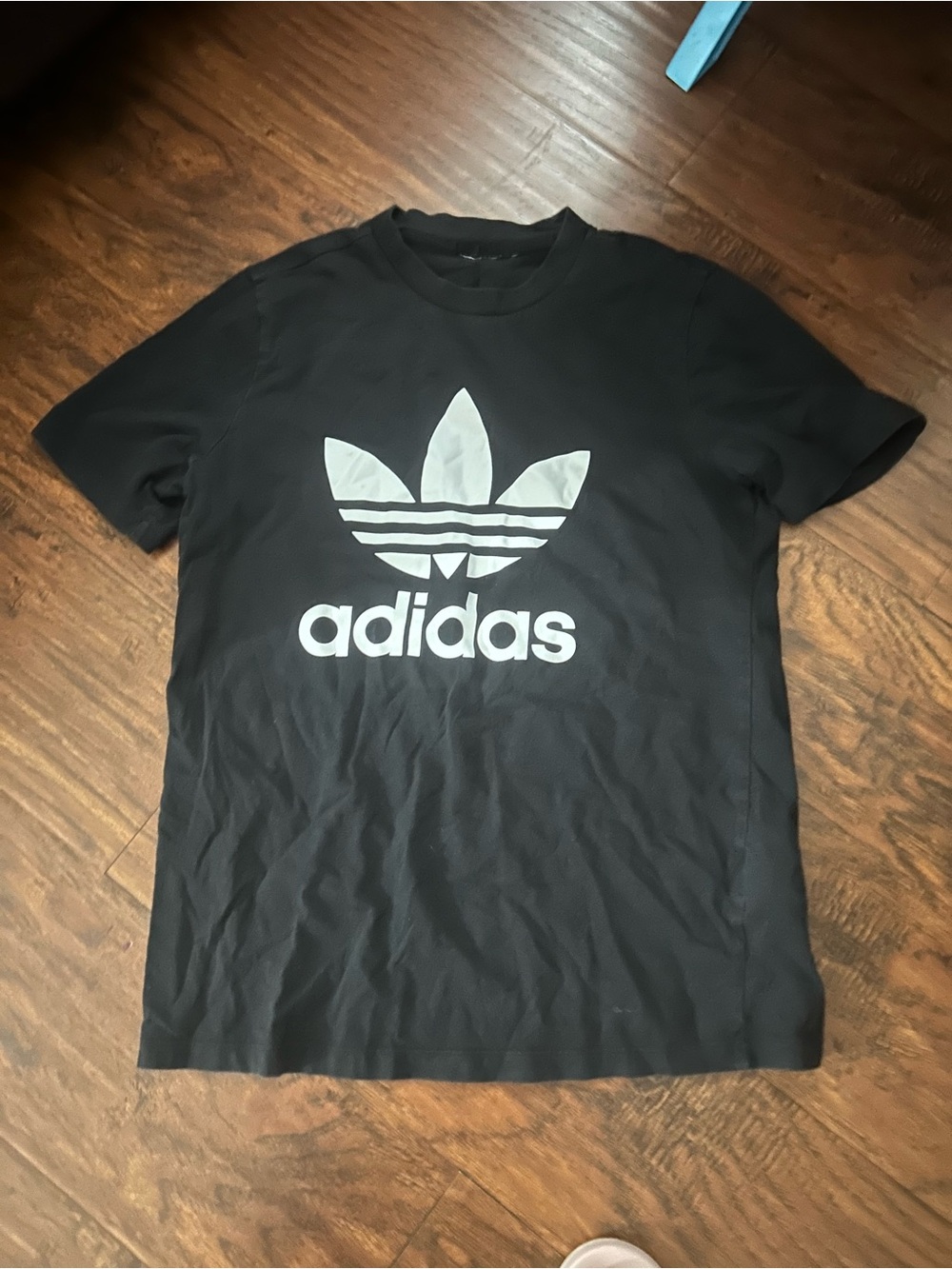 adidas Black Short Sleeve Trefoil Logo Tee with White Print